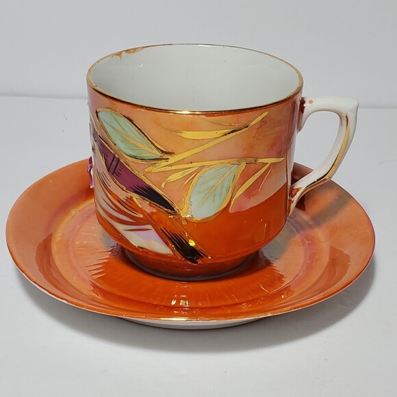 Vintage Teacup and Saucer Orange Germany Bird - Picture 5 of 9